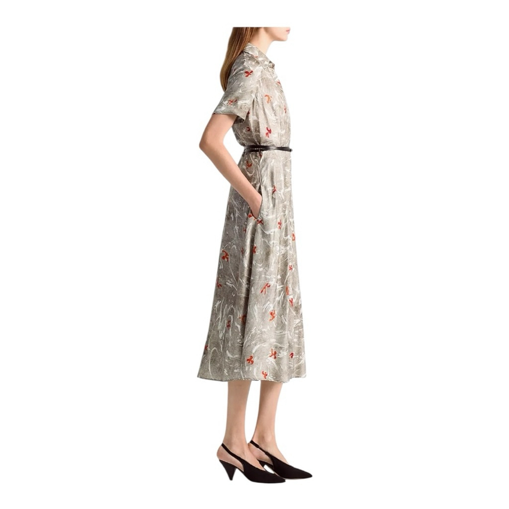 Altuzarra Kierra Gray and Orange Printed Midi Dress Size 10 (42) *** no belt - Picture 3 of 13